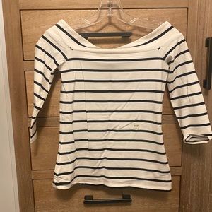 Loft XXSP 3/4 White and Black Striped Top. Tight and stretchy.